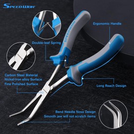 SPEEDWOX Long Reach Bent Needle Nose Pliers with Smooth Jaw Extra Long Nose Precision Wire Looping Pliers Needle Remover Pliers for Hard to Reach Narrow Spaces Jewelry Making Tools Fishing Tools