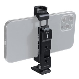 ARNARKOK Metal Phone Tripod Mount w 2 Cold Shoes, Vertical, Horizontal & 45 Tilt Angles Tripod Phone Holder Smartphone Holders Video Live Vlogging Streaming Rig