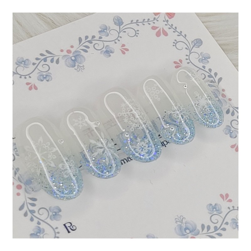 Glittering Snowflake Handmade Nail Tip - Water Drop / 반짝이는