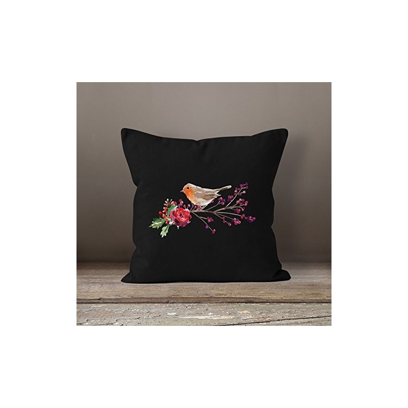 Autiga Cushion Cover Bird Robin Flowers Mistletoe Watercolour Bird Christmas