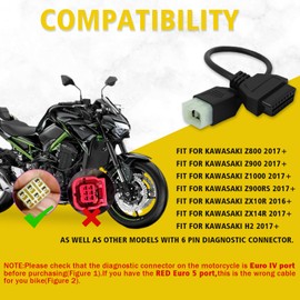 lydesor OBD Adapter Fit for Kawasaki Motorcycle 6pin to 16pin Obdii Diagnostic Tool Cable Connector,Fit for Z900RS/Z800/Z900/Z1000/ZX10R/ZX14R/H2 Motorbike,Work with ELM327 OBD2 Scanner Code Reader