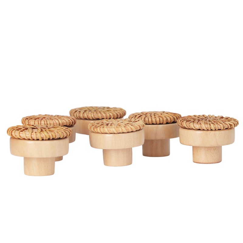 6pcs Round Drawer Knobs Wood Rattan Woven Handmade Drawer Pulls