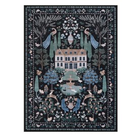 LIVEBOX Area Rugs 9x12 for Living Room, Large Washable Rug for Bedroom Under Bed, Non-Slip Low Pile Floral Rug Farmhouse Carpet for Living Room, Nursery, Dining Room, Playroom, Black