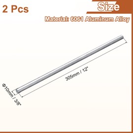 sourcing map 2Pcs 3/8"(10mm) Dia Round Aluminum Rod, 12"(305mm) Long 6061 Aluminum Round Rod Solid Lathe Bar Stock for Industry Construction DIY Crafts
