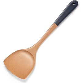 Wooden Spatula,Premium Beech Wood Spatula with Long Handle, Non-Stick Flat Frying & Wok Turner for Kitchen Cookware (1)