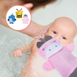 Housoutil 3pcs Children's Bath Wipe Bathing Mittens Reusable Baby Wipe Baby Wash Mitt Exfoliator Glove Exfoliating Cartoon Bath Gloves Bath Scrub Body Brush Compound Cotton Newborn Korean
