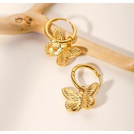 Butterfly Drop Dangle Hoop Earrings Gold Stainless Steel Huggie Earrings Non Tarnish Hypoallergenic Cuff Earrings for Women Teen Cute Animal Ear Jewelry Gift (Butterfly)
