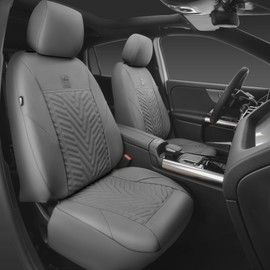 CAR PASS Faux Leather Car Seat Covers, 3D Tyre Embossed Waterproof Universal Fit 5 Seat Covers for SUV, Automotive Truck, Scratch Proof, Airbag Compatible (Deluxe Full Set, All Gray)