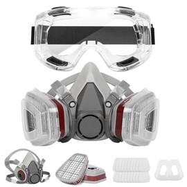 Generic - Cubierta Facial (Semi-Cara) Antipolvo Reutilizable con Gafas, Guantes,2 Filtros de Protección de Partículas para Pintura Industria Gas Carpintería Bricolaje Barnizado Vapor