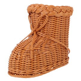 BUGUUYO 1pc Imitation Hand-Woven Rattan Flower Basket Shoe Shaped Storage Holder for Creative Floral Arrangements Tea Home Decoration Nature-Inspired Craft