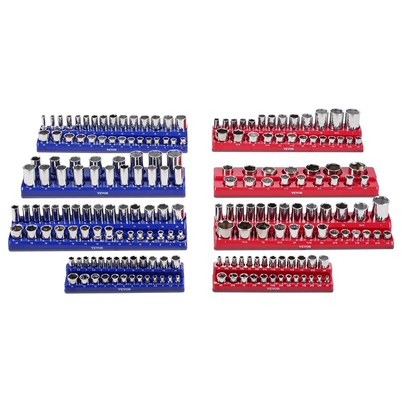 VEVOR Magnetic Socket Organizer Set, 8PCS Socket Holder, 1/4'', 3/8''
