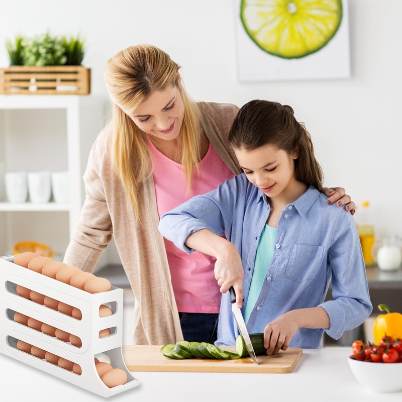 Egg Holder for Refrigerator, 4 Tiers Automatic Rolling Egg Container