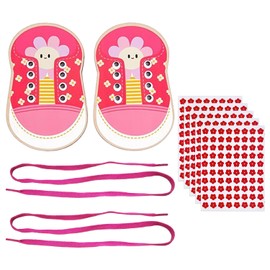 2 Pieces Of Shoelace Learning Boards, 5 Little Red Flower Praise Stickers, Stringing Game, Shoelace Teaching Tools, Children'S Shoelace Learning Template, Shoelace Practice
