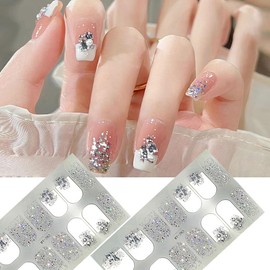 HIVOGUE Nail Seal, For Hands, Manicure Membrane Included, Long Lasting, Odorless, Waterproof, Safe, Just Stick, Short Nail, Office Nail, Easy, Glitter, Cute, Simple, Women, Gift Included Tool (MY282)