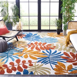 SAFAVIEH Cabana Collection Area Rug - 9' x 12', Creme & Red, Botanical Design, Non-Shedding & Easy Care, Indoor/Outdoor & Washable-Ideal for Patio, Backyard, Mudroom (CBN814A)