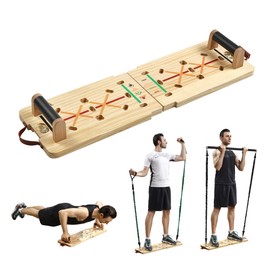 Vimexciter Solid Wooden Push Up Board Kit with Pilate Bar, Resistance Bands Sets and Handles, Multi-Function Foldable Push up Stands for Men and Women, Full Body Workout Equipment for Home Gym