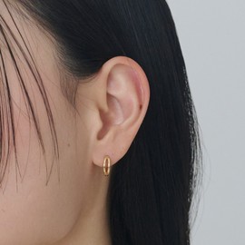 Gold&Deer 14K Goldfield Half Two Line One-Touch Earrings White Gold / 골드앤디어 14K 골드필드 하프 투라인 원터치 귀걸이 화이트골드
