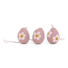 Easter Decoration, Shrub Decoration, Set of Three Embroidered Eggs, Handmade, Fair Trade, Easter Decoration, Easter Decoration, Gry & Sif, Felt Eggs (Rose)