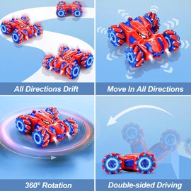 COOWIN Spider Double Sided 4WD Off-Road 360° Rotating Remote Control Stunt Car with Cool Light for Kids Age 3 5 6 7 8