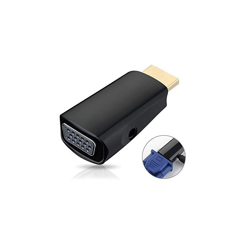 REY HDMI to VGA to VGA 3.5mm Black Female Adapter