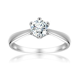 BeFab 1/2 Ctw Cubic Zirconia Classic 6 Prong Round Solitaire Engagement Ring Size 4 5 6 7 8 9 (Silver, 4)