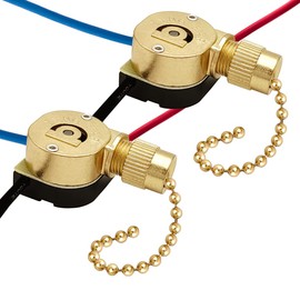 Ceiling Fan Switch Zing Ear ZE-110M Pull Chain Light Switch 3 Wire Metal Body Speed Fan Switch Ceiling Fan Light Lamp Replacement Switch, 2PCS Brass