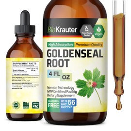 BIO KRAUTER Goldenseal Root Supplement Drops - Organic Goldenseal Tincture - Vegan, Alcohol & Sugar Free Liquid Extract - 4 Fl.Oz.