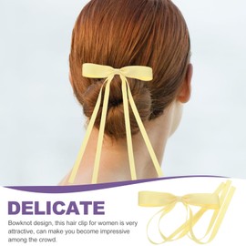 ULTECHNOVO Bow Hair Clips - 2pcs Hair Barrettes for Women & Girls, Teen Girls Bowknot Hairpins Double Lace, with Ribbon, Simple and Versatile (Yellow)