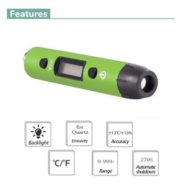 Quartz IR Thermometer, Designed for Quartz Surface Glass Temperature Measuring, Portable, 0F ~ 999°F, with Metal Holder in The Kits, Gift Box Packed (Green1)