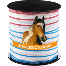 Wowangce 1 Roll 2 Inch x 1000 ft Electric Fence Tape for Livestock Polytape Fencing Horse Fence with High Visibility