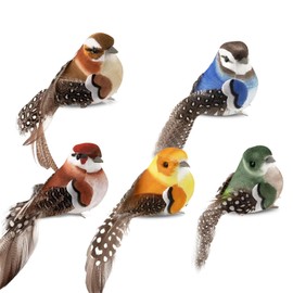 MisFun 5 Pieces Bird Decorative Figures Artificial Bird Decoration with Clip, Artificial Feather Birds, Feather Bird Model, Colourful Bird Figure with Holder Clip, Mini Bird Decoration Figure for