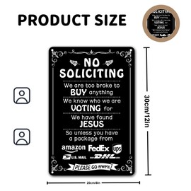 No Soliciting Sign for Front Door, Funny Jesus Voting Metal Wall Plaque House Decor Perfect Decorative Sign to Discourage Unwanted Visitors Black 8 x 12 Inch