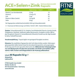 FITNE ACE + Selenium + Zinc Black Cumin Oil Capsules, with Natural Vitamins, to Support the Immune System and Cells, for More Vitality (60 Capsules)
