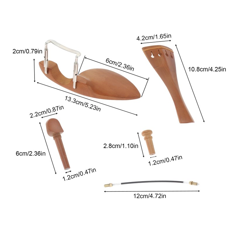 Dreld Violin Fitting Set Jujube Wood Violin Chin Pad/Tailpiece/Tail Rope/Pegs/End