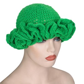 ROYALEAD Handmade Crochet Bucket Hat for Woman Teen Outdoor Commute Fisherman Hat Ruffled Brim Winter Windproof Carnival Hat, Light Green