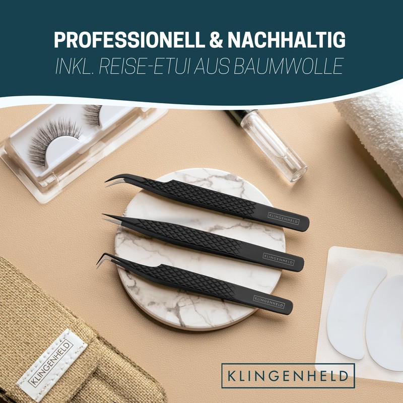 KLINGENHELD Precise Eyelash Tweezers Set – Extra Fine Fibre Tips