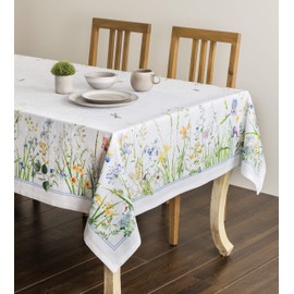Maison d' Hermine Table Cover 100% Cotton 140cm x 230cm Decorative Tablecloth Washable Square Easter Tablecloths for Dining, Home, Wedding, Banquet, Buffet, Fleurs De Mai - Spring/Summer