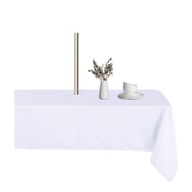 LUSHVIDA Rectangle Outdoor Tablecloth with Umbrella Hole and Zipper, 60x84 Inch White, Washable Waterproof Table Cloth Spill Proof Wrinkle Free Table Cover for Patio Spring Summer Picnic BBQS