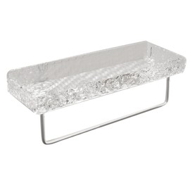 Acrylic Bathroom Shelves Light Luxury Modern Clear Stone Pattern Punch Free Wall Mounted Shower Shelves for Bathroom White, With Rod