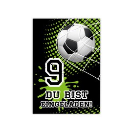 Minkocards 12 Invitations for 9th Children's Birthday Boy Football Invitations for Ninth Birthday Children Colourful Birthday Invitations