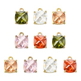 Stiesy - 10 dijes de cubeta de circonita cúbica de 5 colores, piedra natal de latón, colgantes de circonita cúbica, para joyas, collares, aretes