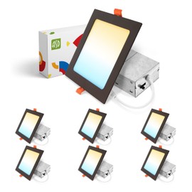 ASD 6 Inch Ultra Thin Square LED Recessed Lighting Oil Rubbed Bronze, 5 CCT 2700K-5000K 15W 60W Eqv 1197Lm, Dimmable Canless Ceiling Square Downlight with J-Box - UL Energy Star 6 Pack