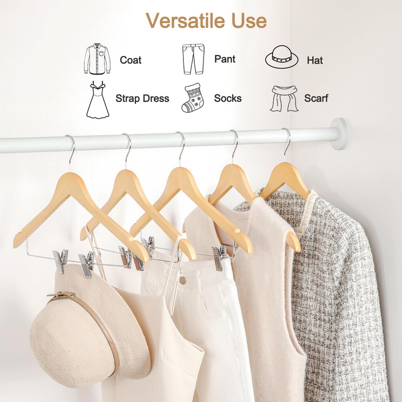 TOPIA HANGER Wooden Suit Hangers with Adjustable Metal Clips (20