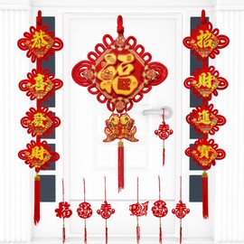 Valauni Chinese New Year Decorations 2025 Red Chinese Knot Fu Character and Chinese Couplets for Year of The Snake Lunar New Year Decoration Lucky Hanging Ornaments Spring Festival Party Decor 27 PCS