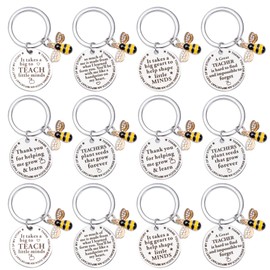 Kolewo4ever Teacher Gifts for Women：12 Pcs Teacher Appreciation Heart Teacher Keychain Bee Keychain Set Thank You Gifts (Bee)
