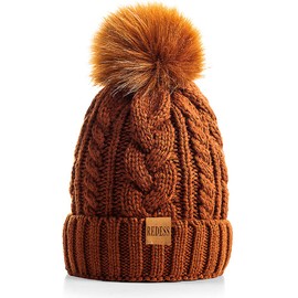 REDESS Women Winter Pompom Beanie Hat with Warm Fleece Lined, Thick Slouchy Snow Knit Skull Ski Cap
