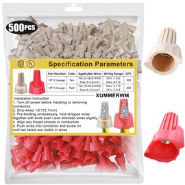 XUMMERWM 500 PCS Twist Wire Nuts(300 Pcs12 Gauge Tan Wire Nuts+200 Pcs 13 Gauge Red Wirenuts) for Quick Connect Electrical Wiring,Easy Screw On Winged Wire Connectors with Metal Spring for 22-8 AWG