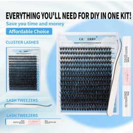 GEMERRY Lash Extension Kit D Curl Fluffy Lash Clusters Kit Eyelash Extension Kit Bond and Seal DIY Lash Extension Kit Cluster Lashes Kit Lash Glue Individual Lashes Tweezers Lash Extensions at Home