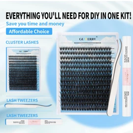 GEMERRY Lash Extension Kit D Curl Fluffy Lash Clusters Kit Eyelash Extension Kit Bond and Seal DIY Lash Extension Kit Cluster Lashes Kit Lash Glue Individual Lashes Tweezers Lash Extensions at Home