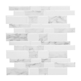 WalDecoo Peel and Stick Backsplash for Kitchen, Thicker Design Self Adhesive Wall Tiles Stick on Backsplash, Marble Look Decorative Tiles (10 Tiles, 12”× 12”)
